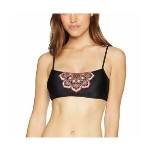 Mae Women Black Molly Floral Applique Bikini Top Size S (4-6)